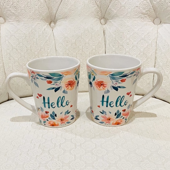 Private Label Other - O30-New Floral Watercolor Hello Mug Set of Two